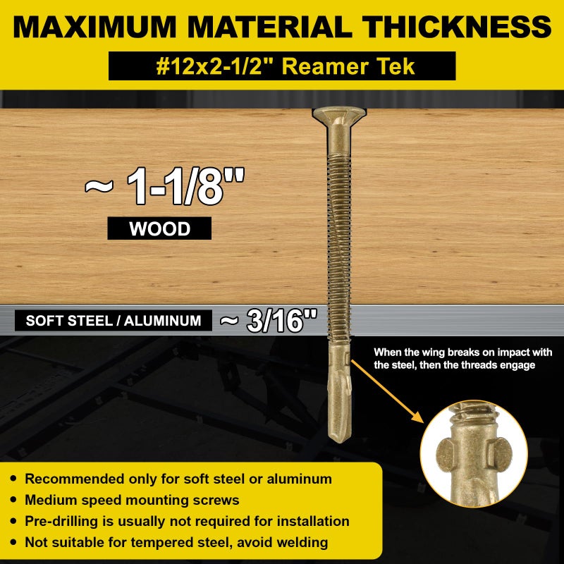 FMhotu #12 x 2-1/2"" Trailer Deck Screws, Self-Tapping Sheet Wood Metal Screw, 286Pcs T25 Star Bits Reamer Tek Screws for Trailers, for Attaching Wood to Steel - Image 2